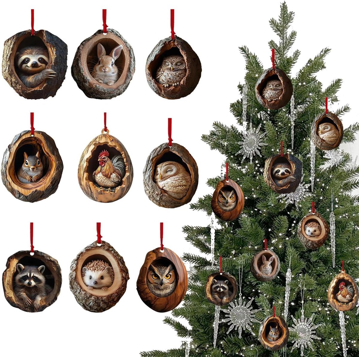 Kerstboomdecoraties Dieren - 9 Delige Acrylset - Schattige Dierenmotieven - Creëer een Feestelijke Sfeer - ShopVlot