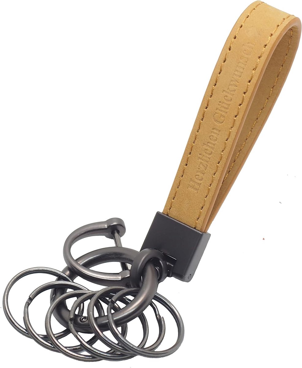 Sleutelhanger 6 sleutels - hoogwaardig echt leer en metaal - lichtbruin - ideaal voor autokeys en huissleutels - ShopVlot