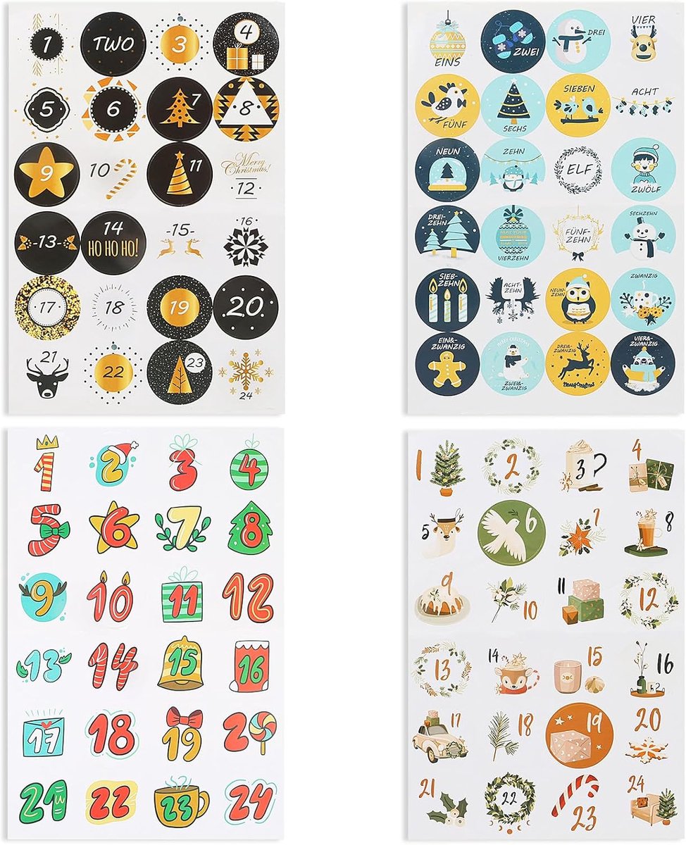 Adventskalender nummerstickers - 1-24 cijfers - decoratieve stickers - perfect voor kerstdecoratie - ShopVlot