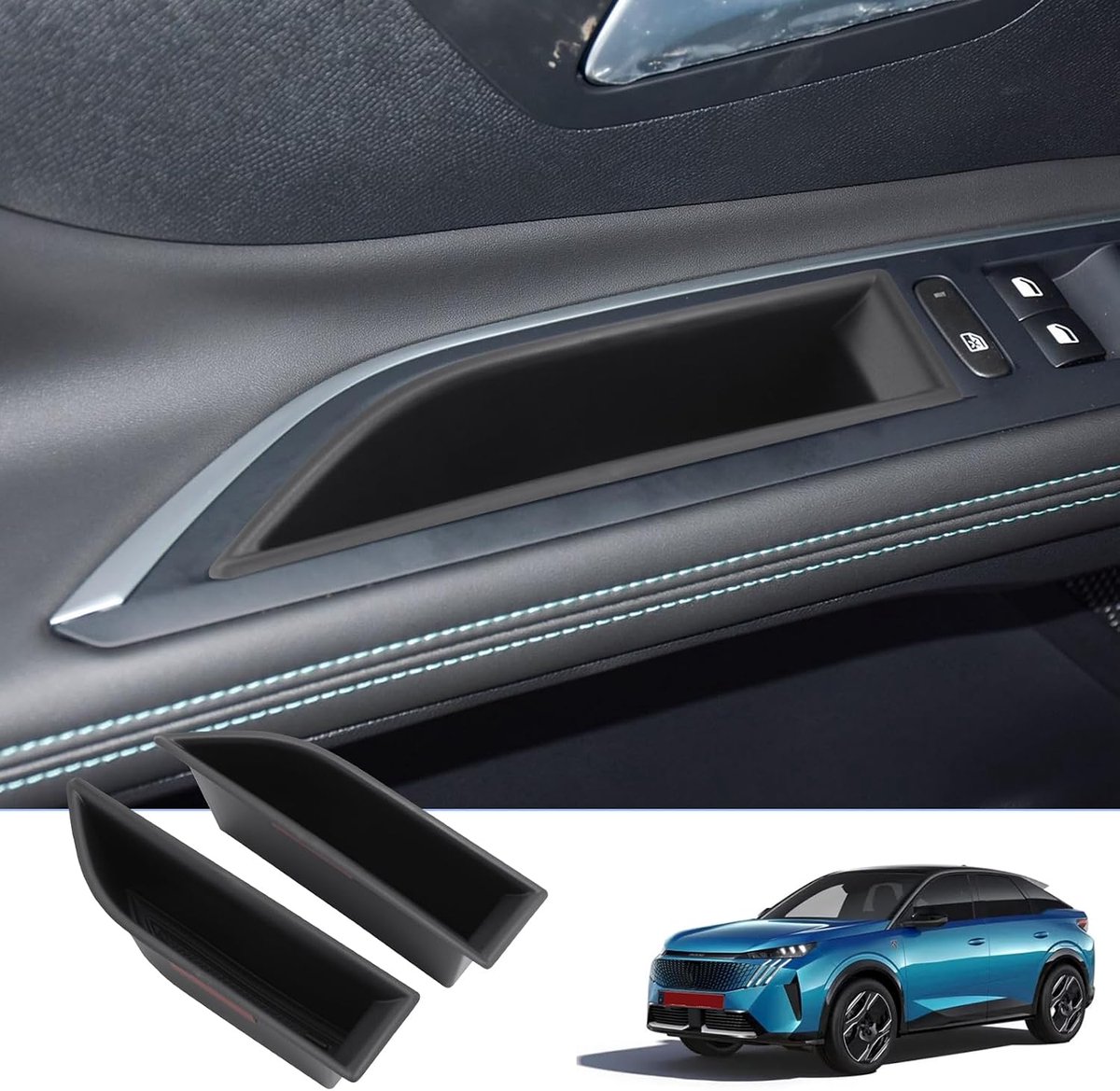 Autobergingsbox voor Peugeot 3008 5008 - 2 Pack - ABS kunststof - Perfecte pasvorm voor interieur - ShopVlot