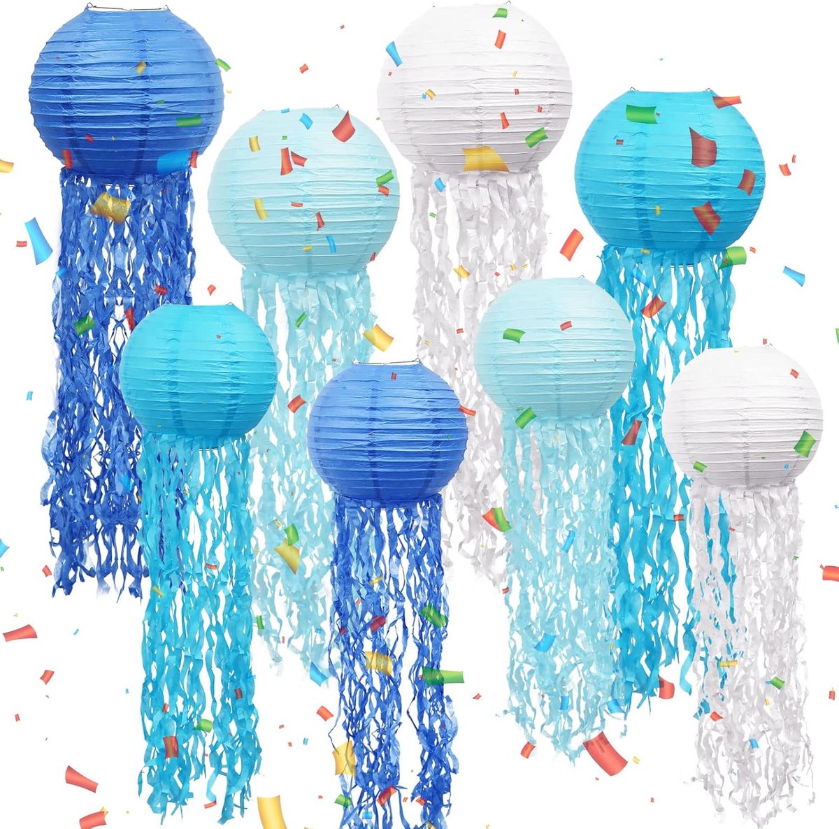 Papieren lampionnen - 8 stuks - Jellyfish thema - Onderwaterdecoratie voor kinderfeestje - ShopVlot