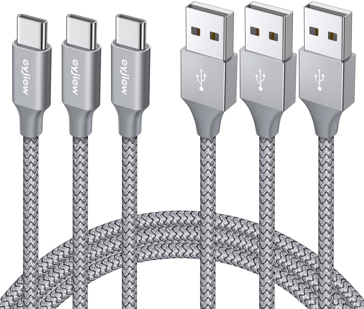 USB A naar USB C kabel 1M - 3-pack gevlochten - 3A snel opladen & datatransfer - ideaal voor smartphone en console - ShopVlot
