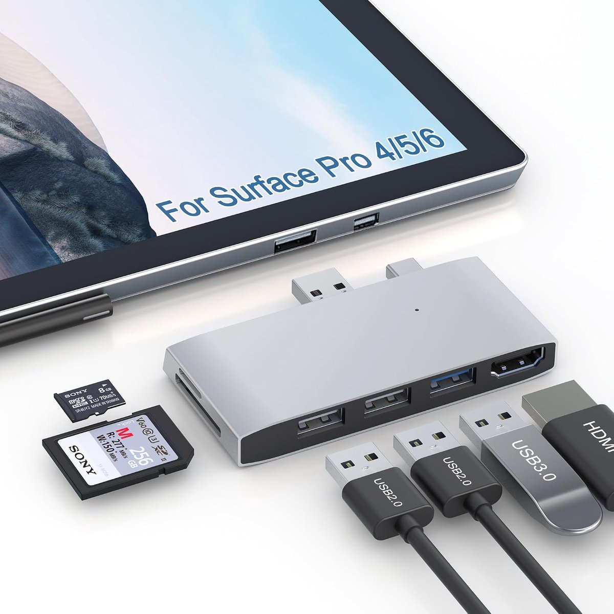 Docking Station USB Hub 6-in-2 - 4K HDMI - Geheugenkaartlezer - Breid uw Surface Pro uit - ShopVlot