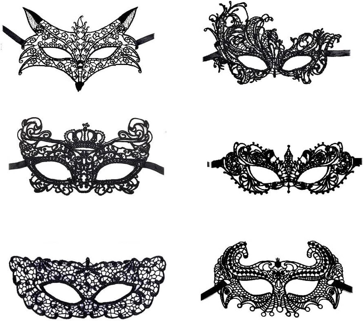 Masquerade mask - 6 stuks zwart kant - sexy oogmasker - perfect voor feesten - SnelShoppen