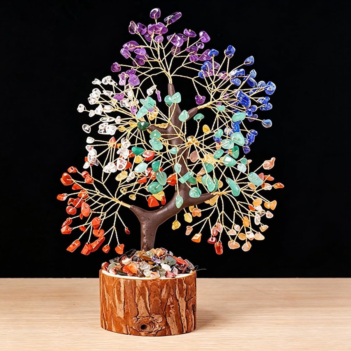 Kristallen boom van de 7 chakra's - decoratieve figuur - natuurlijke stenen - brengt geluk en welvaart - SnelShoppen