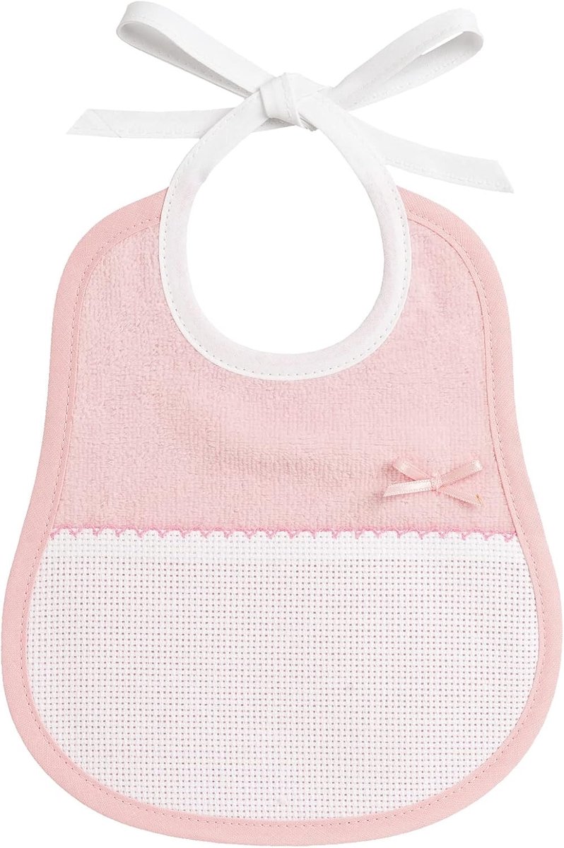 Thijox - Zacht Chenille Badstof Slabbetje Roze met Aida-tas, Borduurvriendelijk, Satijnen Strik, Perfect voor Pasgeborenen en Baby's, Praktisch Access