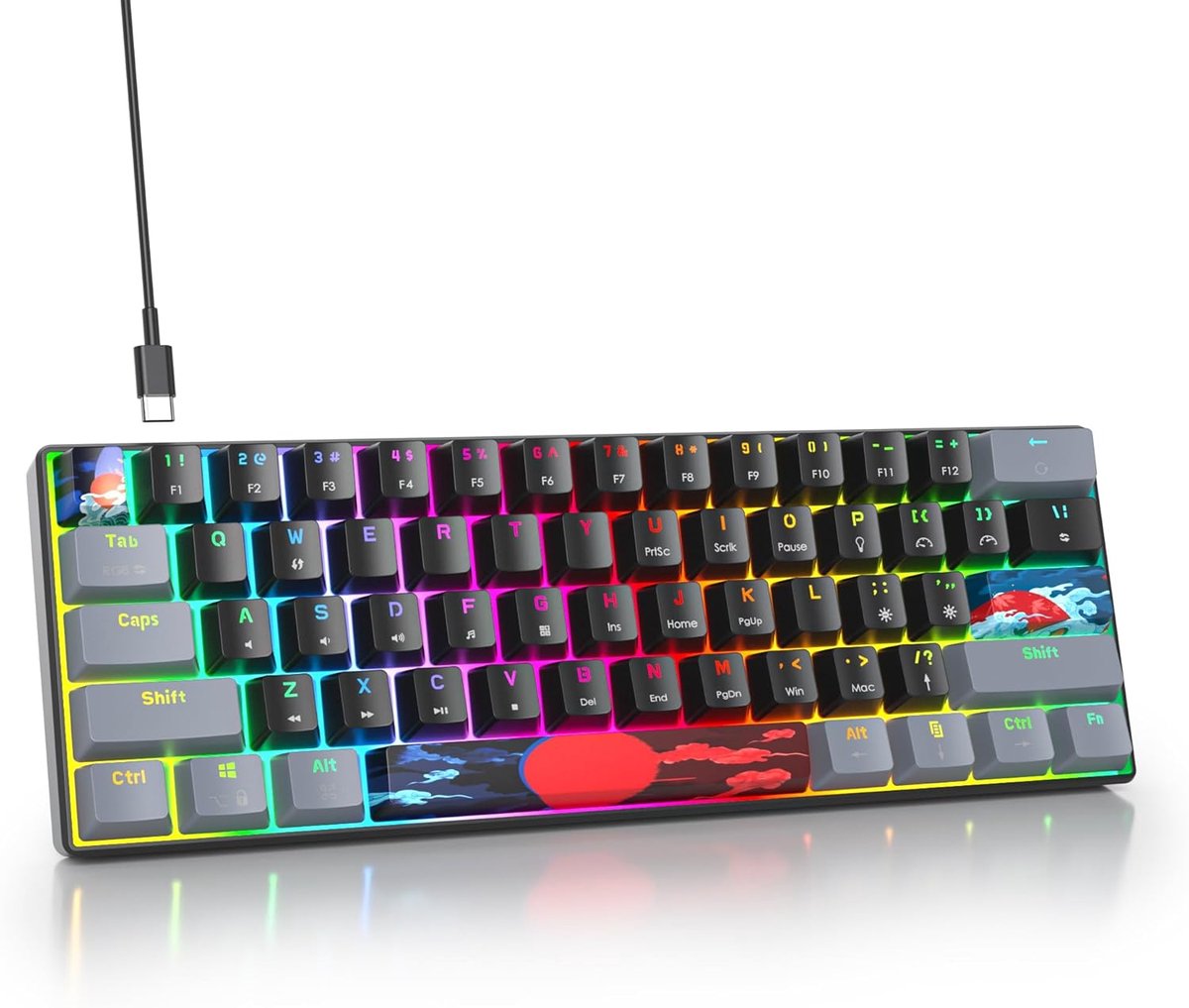 Mechanisch gaming toetsenbord 60% - 61 toetsen compact - RGB LED verlichting - Ideaal voor FPS gamers - SnelShoppen