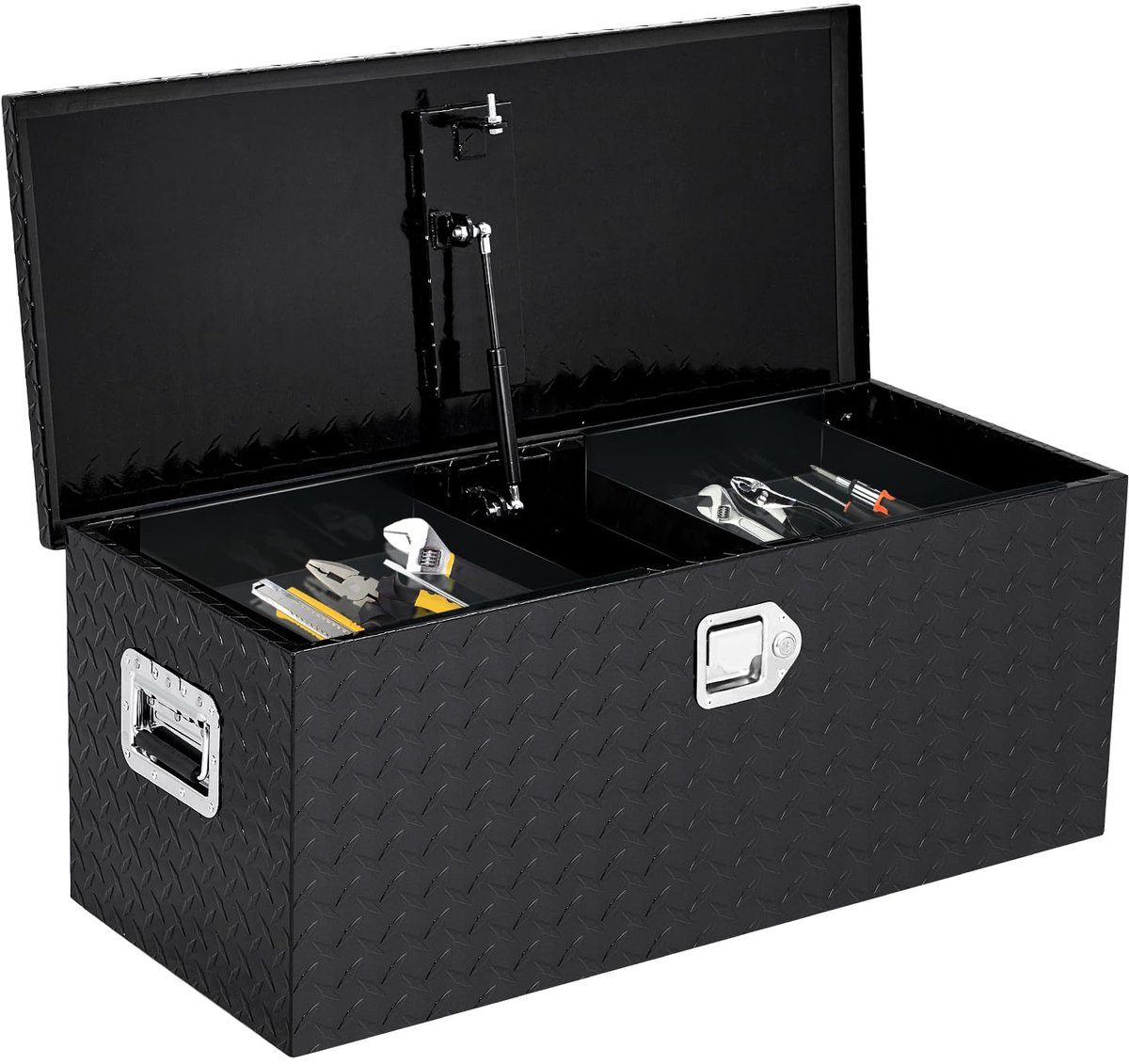 Aluminium Gereedschapskist voor Pickup Laadbak 91cm - Afsluitbare Opbergbox met Zwarte Poedercoating, Schuifplateau en Gasveer, Waterdicht