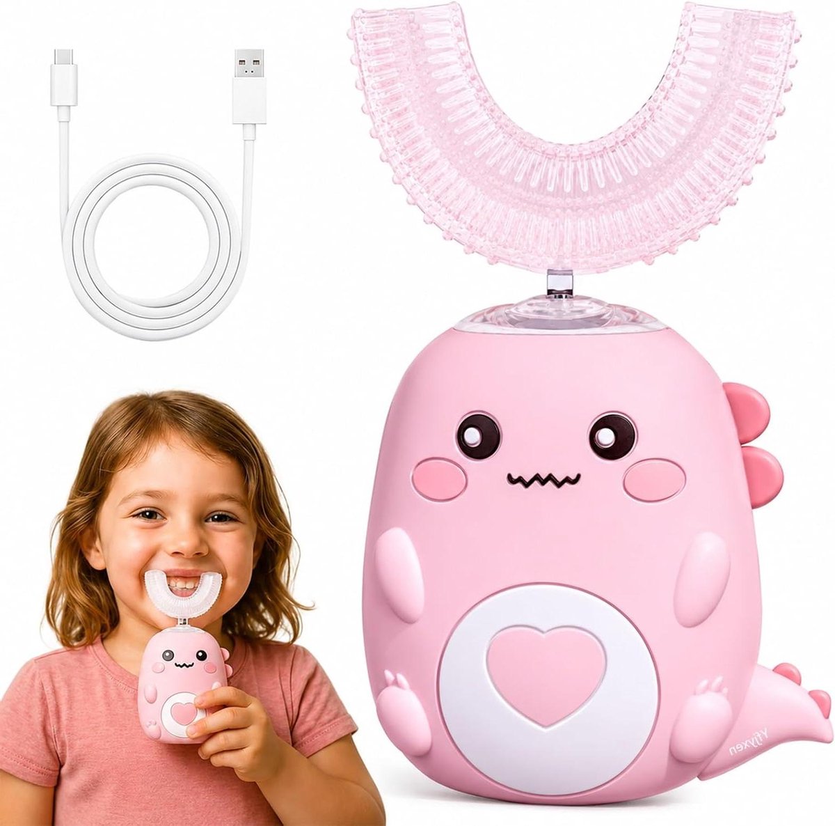 Kinderen Tandenborstel - Elektrische Tandenborstel U-vormige Borstel - Mondhygiëne Bevorderen - 360 Graden Reiniging - 6-12 Jaar - Roze