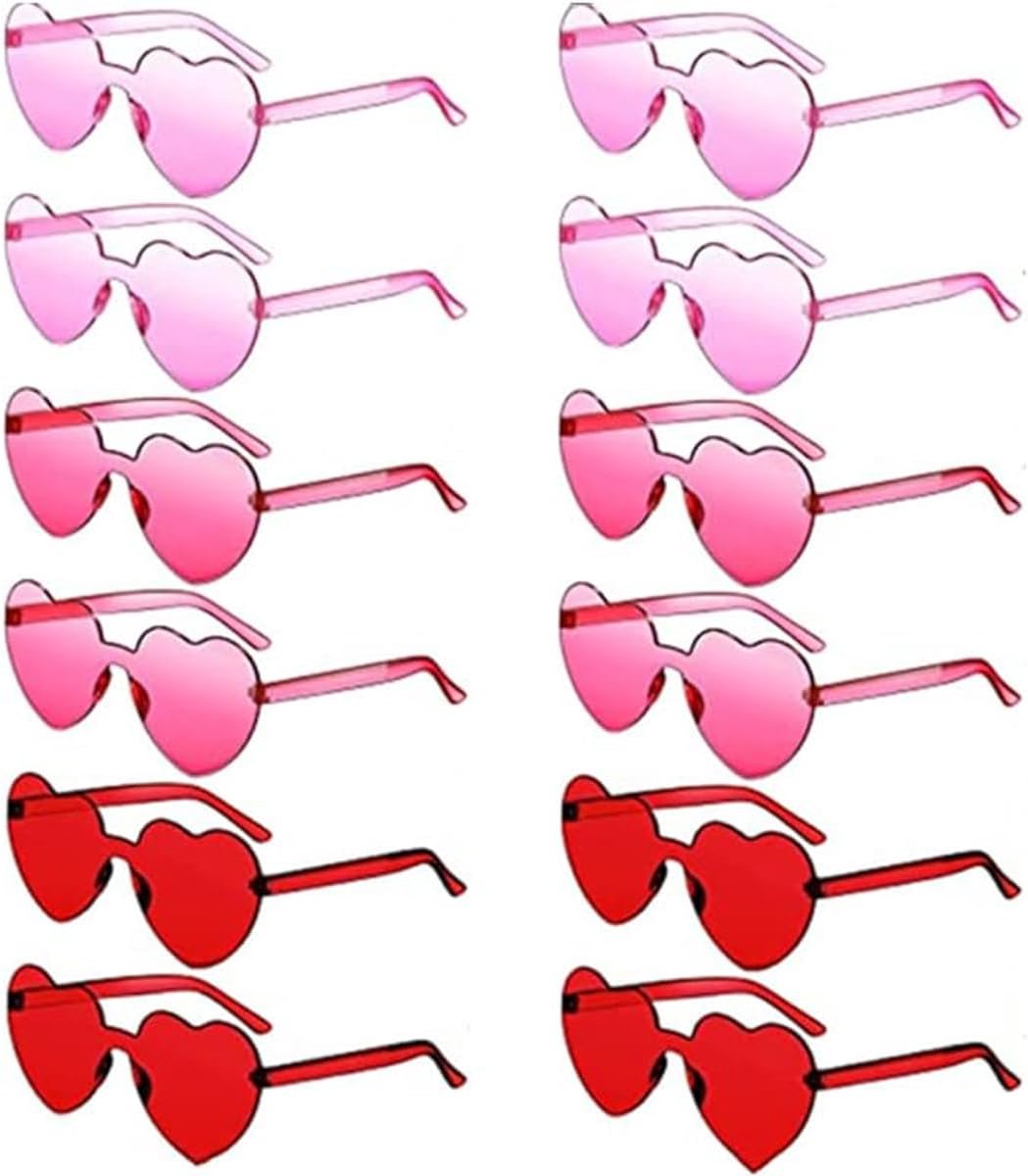 Hartvormige zonnebril set van 12 - kleurrijke feestzonnebrillen - rimloos design - ideaal voor feestjes en carnaval - SnelShoppen