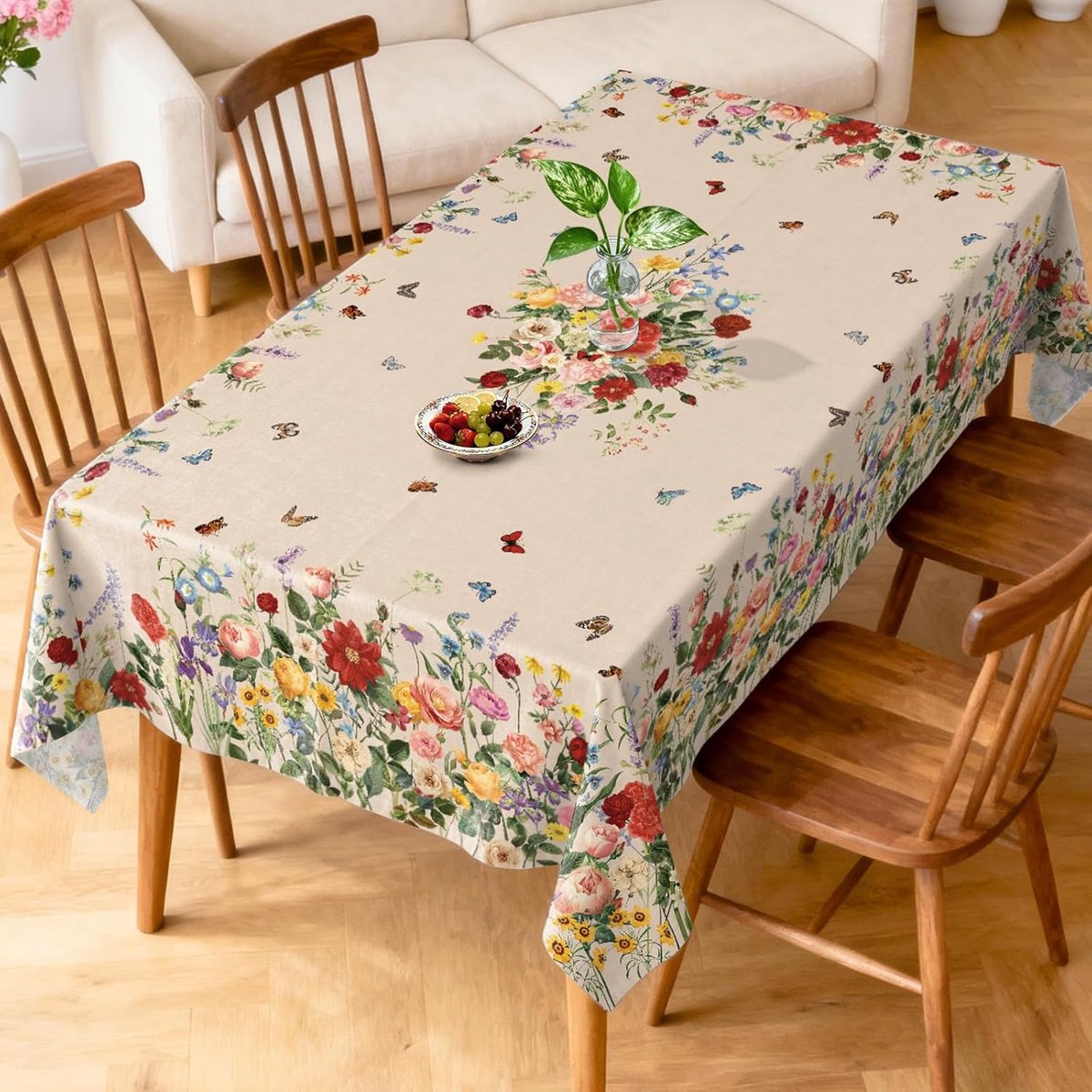 tafelkleed 60x104 inch - wasbare stof - wilde bloemen en kruiden - rustieke stijl voor de eetkamer - SnelShoppen