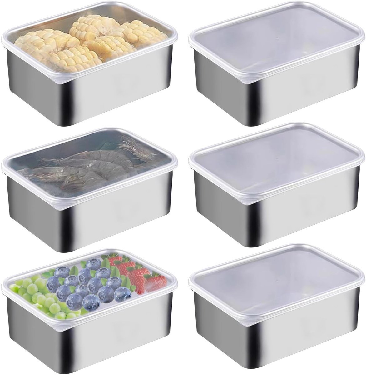 Roestvrijstalen vershouddozen - Meal prep bakjes - Voedsel bewaren - Stapelbaar en herbruikbaar - 6 stuks
