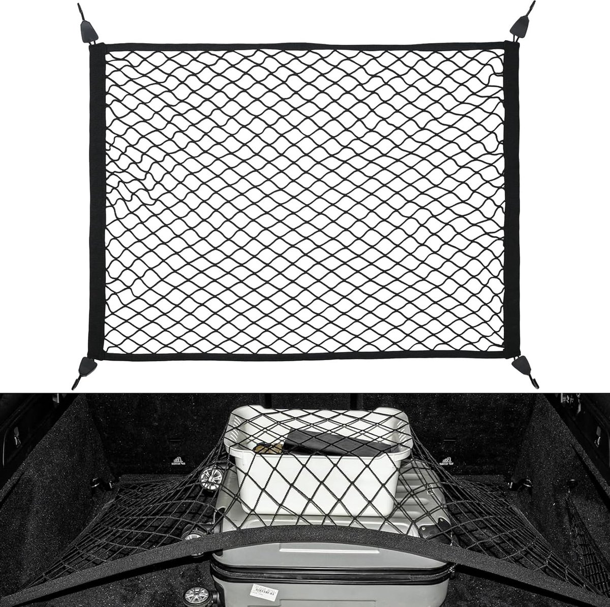 Autokoffer net 80 x 60 cm - elastisch met 4 haken - duurzame nylon materiaal - SnelShoppen