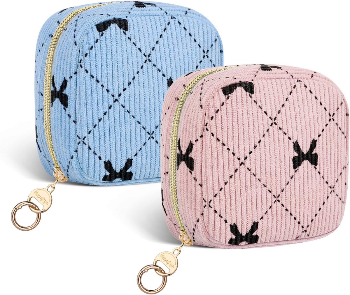 Mini Makeup Bag - Rib Velvet - Butterfly-Pink & Blue - Ideaal voor Lippenstift - SnelShoppen