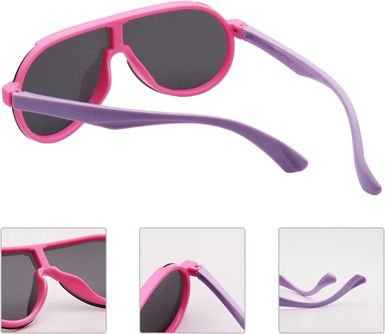 Zonnebril Kinderen - Kinderzonnebril Meisjes - Bescherming Tegen Zon - Gepolariseerde Glazen - 16.5 cm - Roze Paars — afbeelding 4