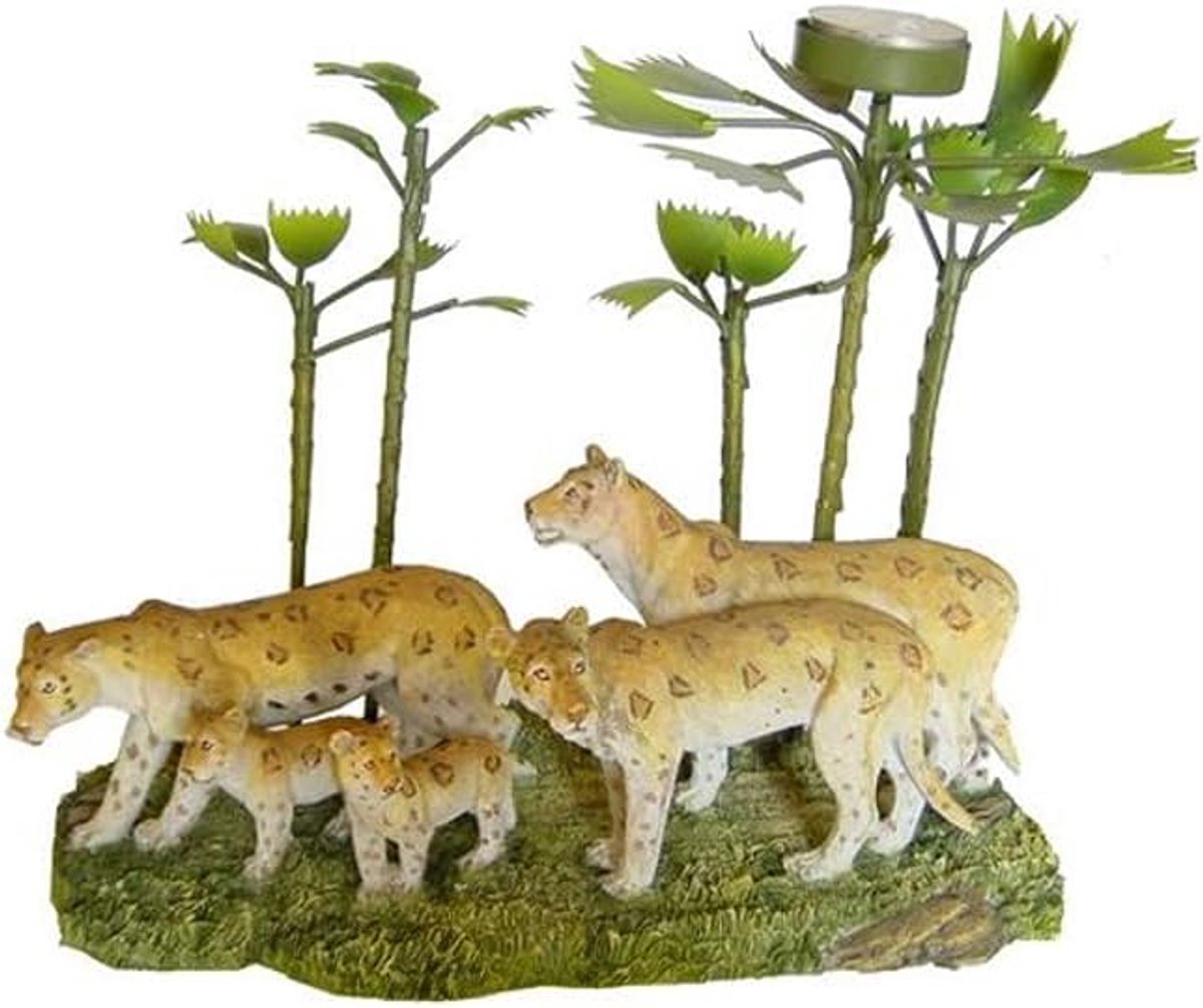 Theelichthouder leopard - polyresin - 22 cm hoog - weerbestendig voor binnen en buiten - ShopVlot
