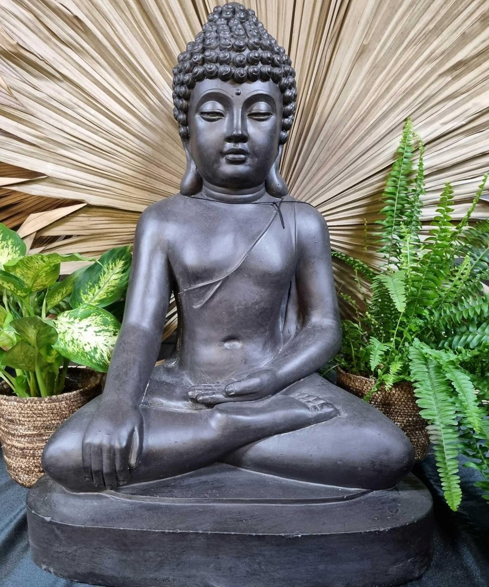 Buddha beeld zittend 63 cm - donkergrijs - elegant design - ideaal voor meditatie - ShopVlot