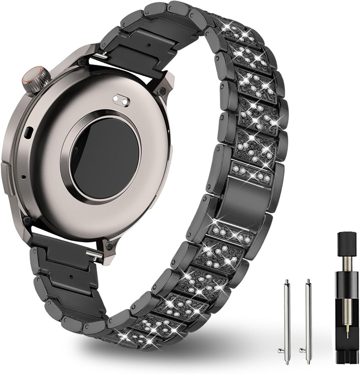 22mm Armband voor Amazfit Balance 2/Bip 6/5/Pop 3S - Vrouwen metalen horlogeband - met diamantaccenten - ShopVlot