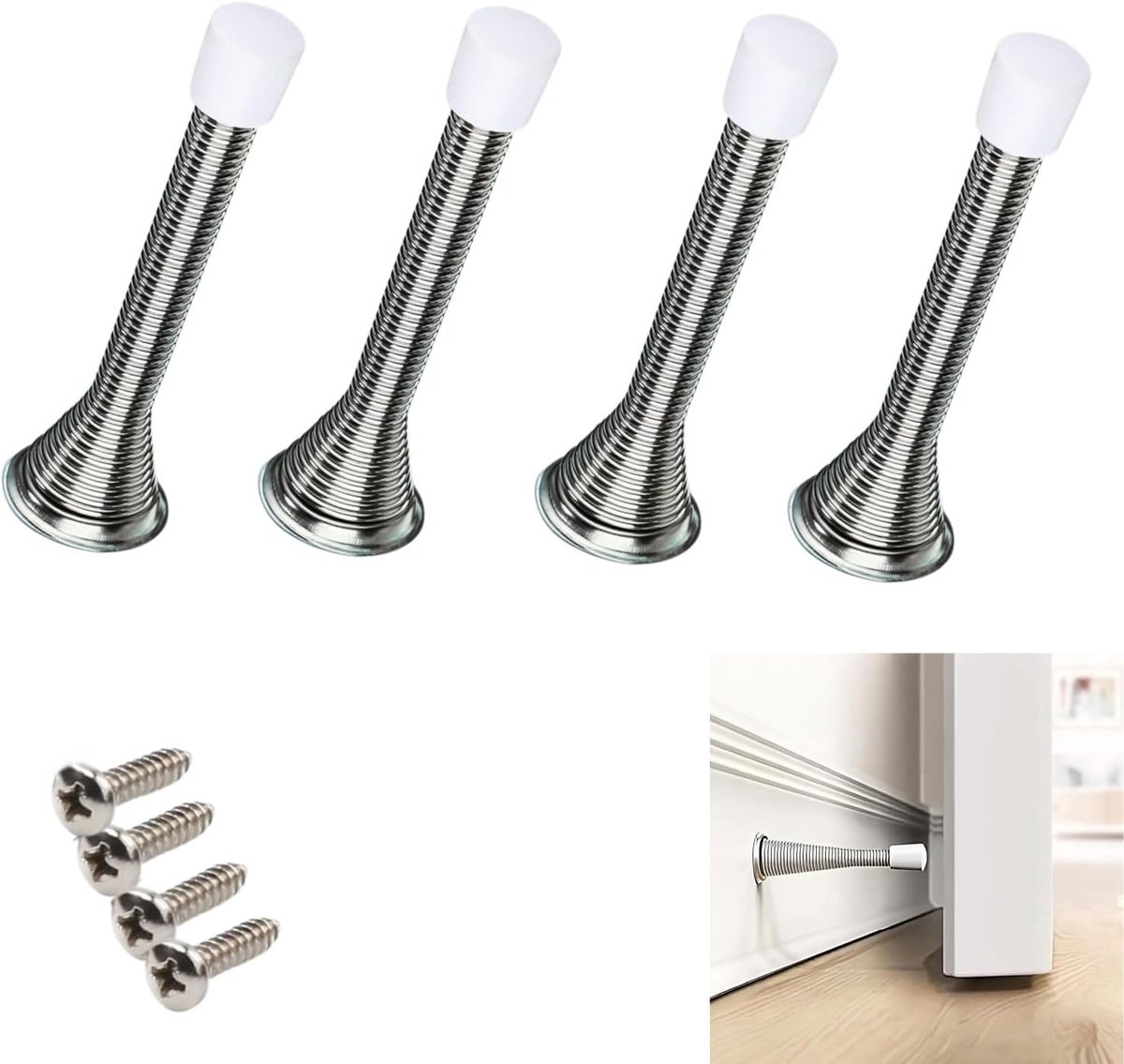 Deurstoppers 4 stuks - roestvrij staal - muurbevestiging - bescherming voor plinten - ShopVlot