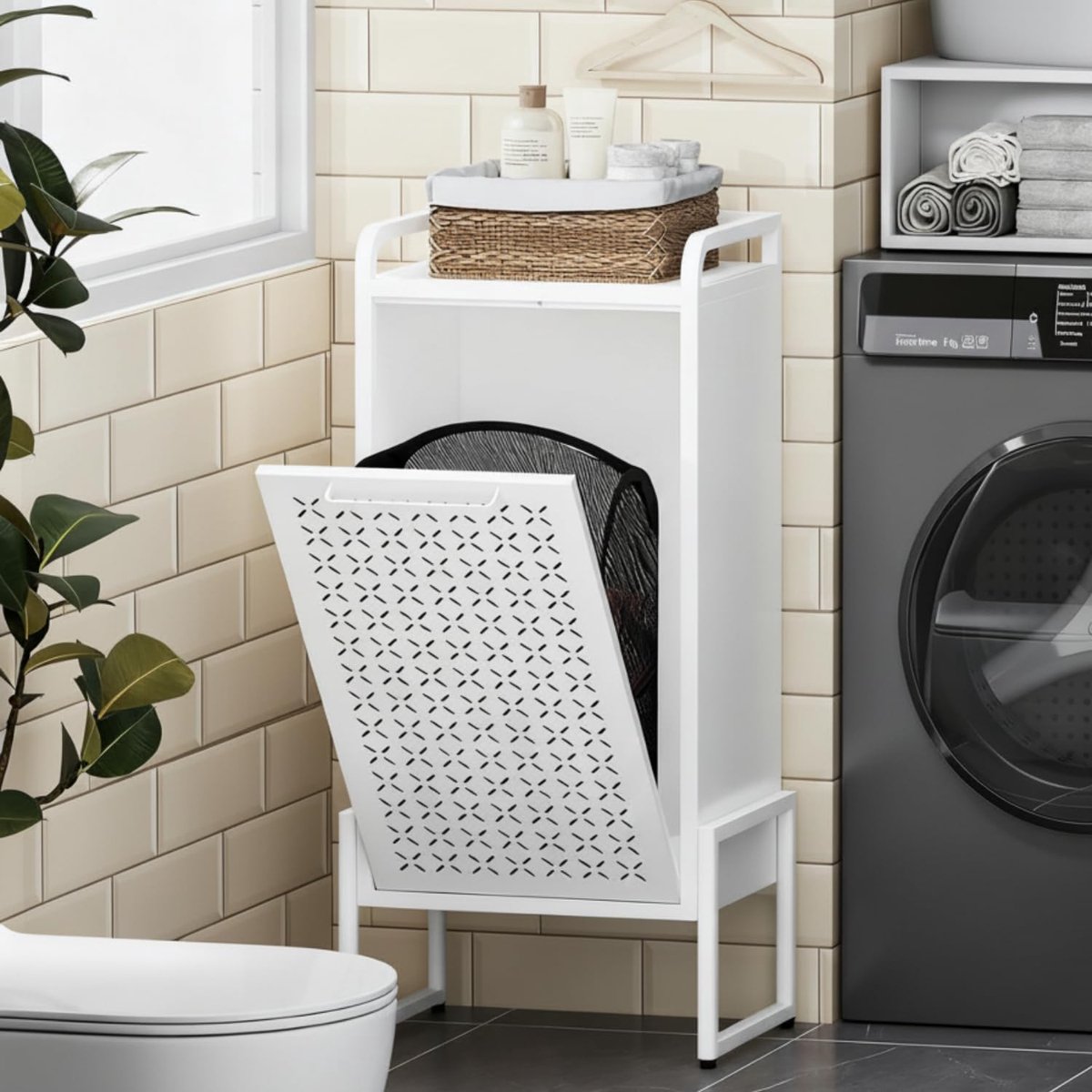 Wasmand luxe 42 x 35 x 93 cm - metalen frame - ergonomische afneembare tas - eenvoudig te gebruiken - ShopVlot