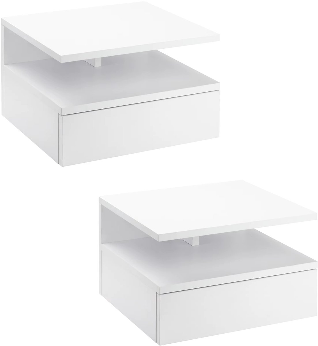 Cherrys Finds - Zwevende nachtkastjes - Hangende nachtkastjes - Set van 2 - Met schuiflade, open vak, dienblad - Wit
