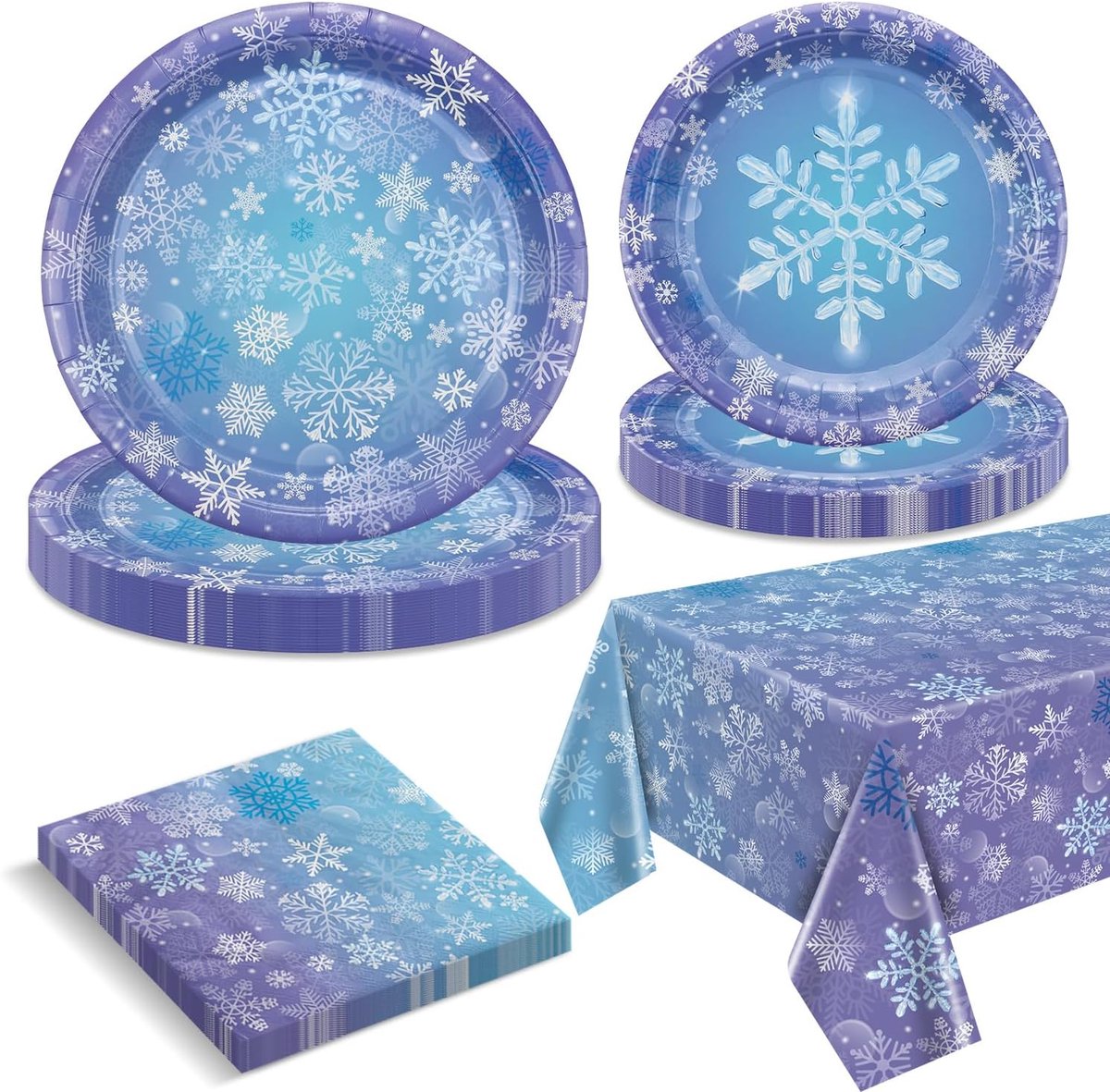 Tafeldecoratie set voor 20 gasten - blauwe paarse sneeuwvlokken - feestelijk voor meisjes prinsessenfeest - ShopVlot