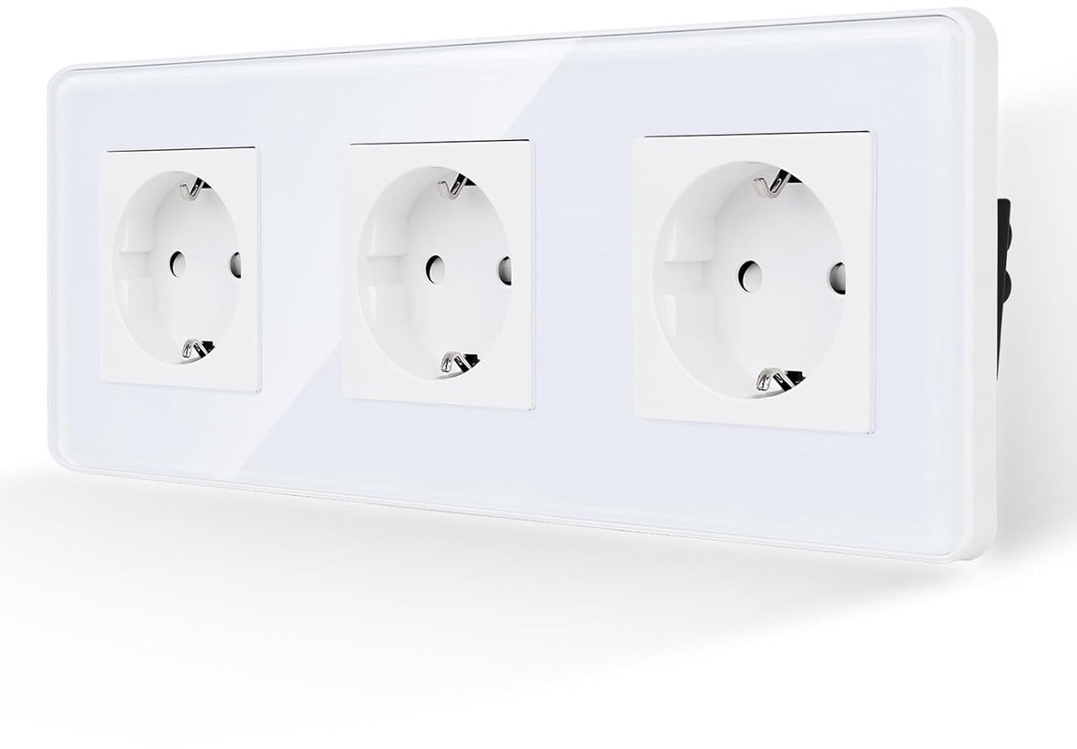 Wandcontactdoos 3-voudig - 2.5D gebogen glas - Veiligheidsontwerp - Voor huishoudelijke apparaten - ShopVlot
