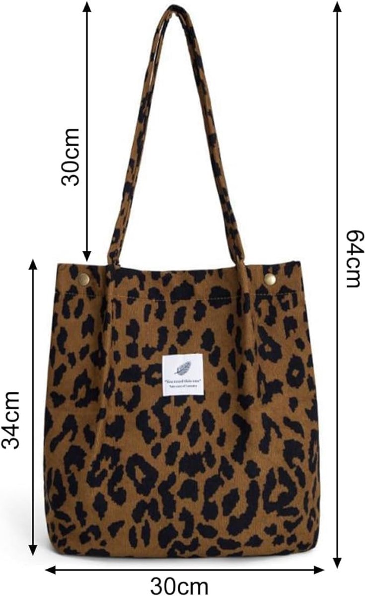 Schoudertas groot - bruin luipaardprint - corduroy - ideaal voor school en werk - ShopVlot