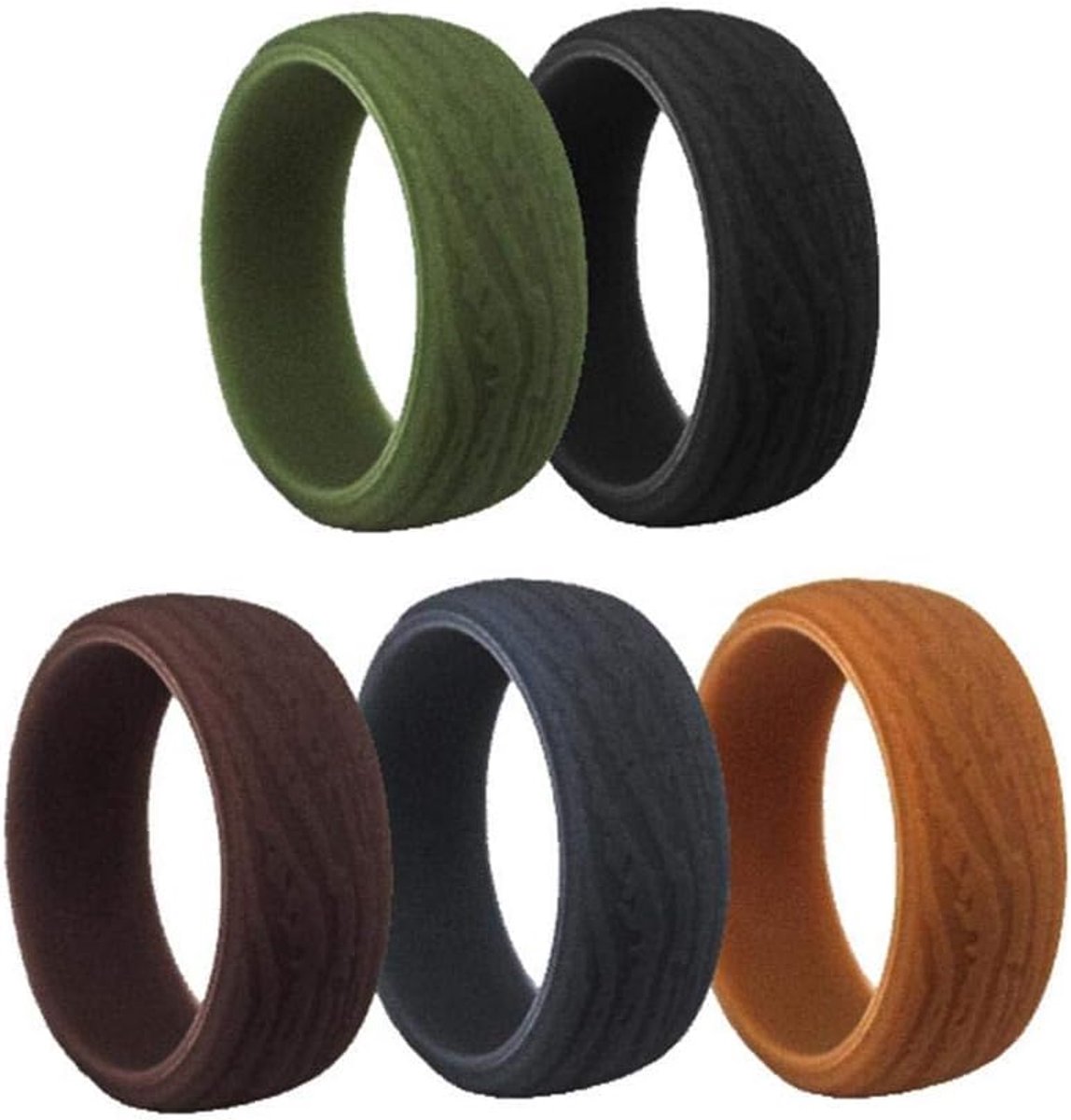 Heren Siliconen Trouwringen 5 Pack Maten 7 9 10 - Slim Design - Bark Textuur - Ideaal voor Sporters - ShopVlot