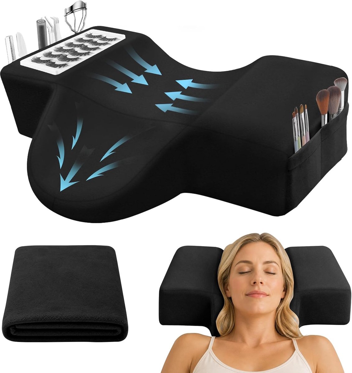 Wimperkussen U-vormig - Ergonomisch neksteun met flanellen kussensloop - Vermindert nekdruk voor schoonheidssalon - ShopVlot