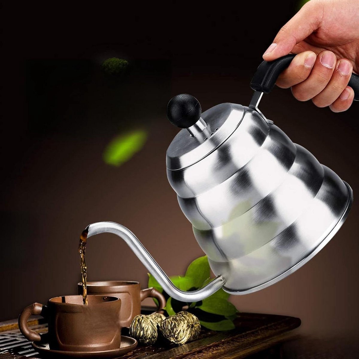 Roestvrijstalen Waterketel - Theepot Giet Over Ketel - Koffie en Thee Zetten - Zwanenhals Uitloop - 1.2L - Zilverkleurig