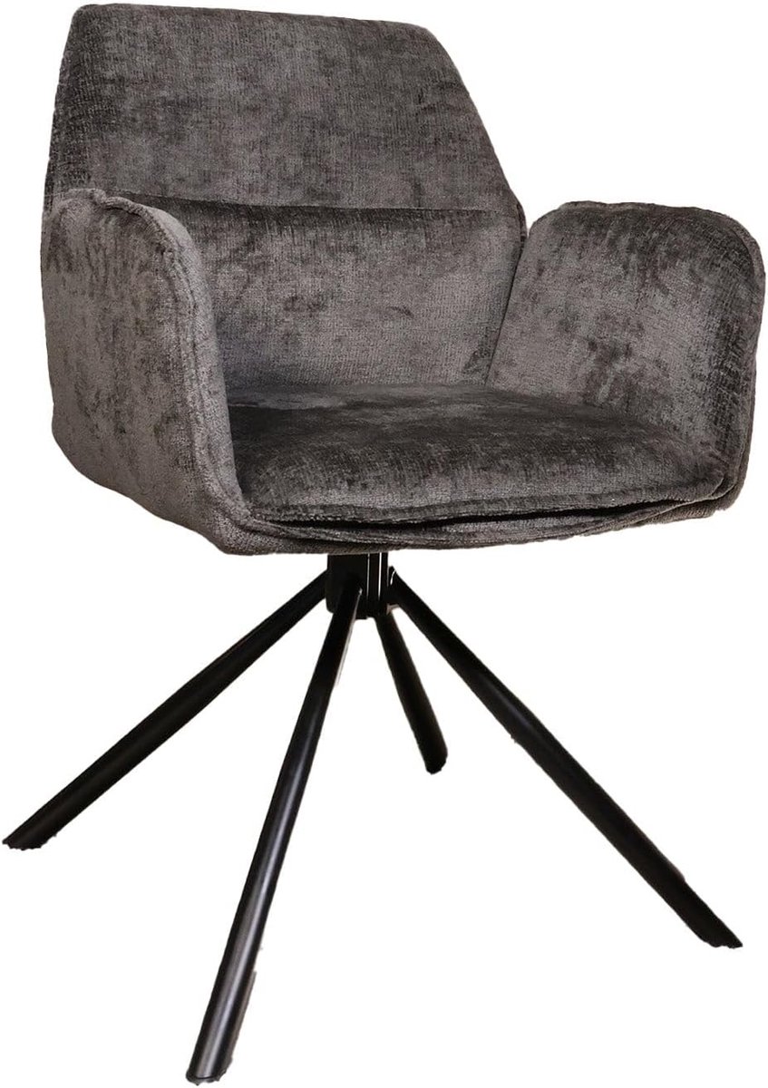 Eetkamerstoel draaistoel - zwarte chenille - makkelijk te monteren - modern design - ShopVlot