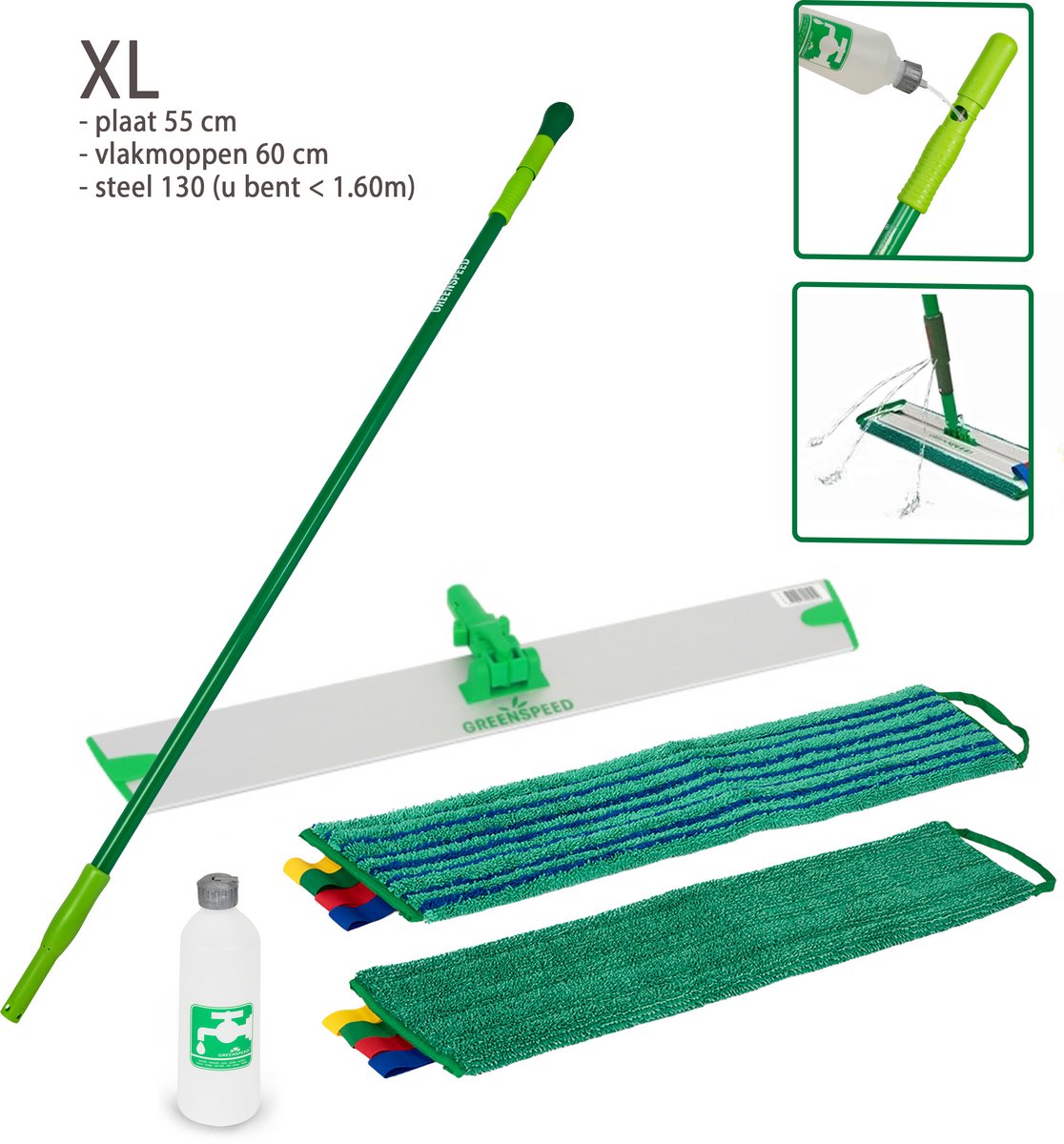 Greenspeed Sprenkler vlakmopset XL incl. Twist- en Scrubmop (130 cm steel!)