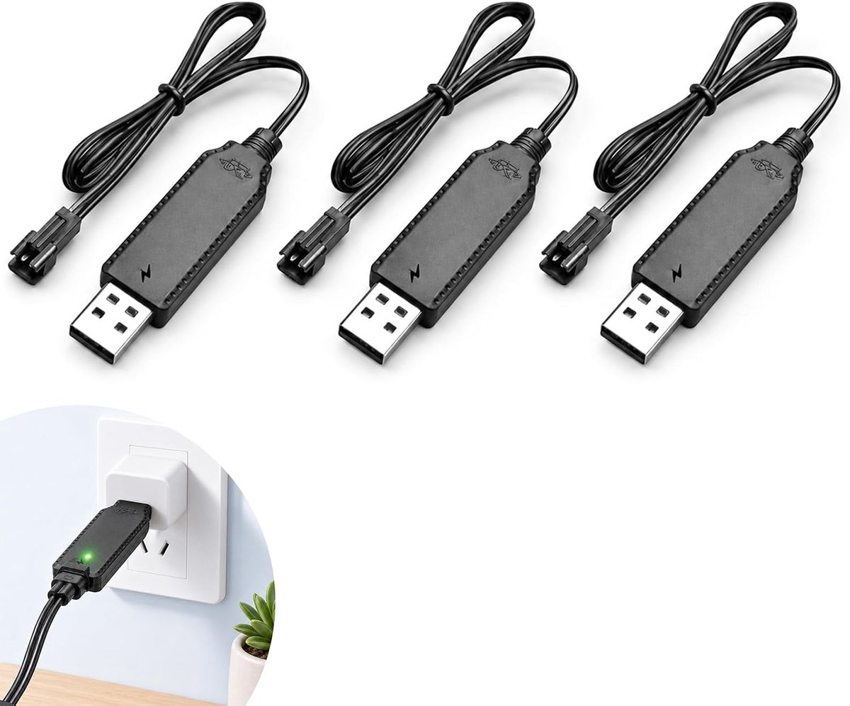 USB-oplaadkabel 3,6 V 3,7 V - SM-2P 2-polige stekker - geschikt voor LiPo-batterijen - veilig opladen voor RC-speelgoed - ShopVlot