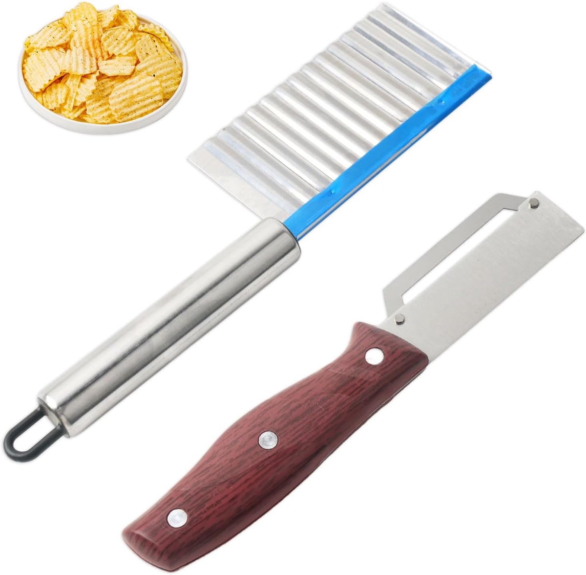 Dunschillerset met golfsnijder - roestvrijstalen lemmet - antislip handgreep - snel en nauwkeurig schillen - ShopVlot