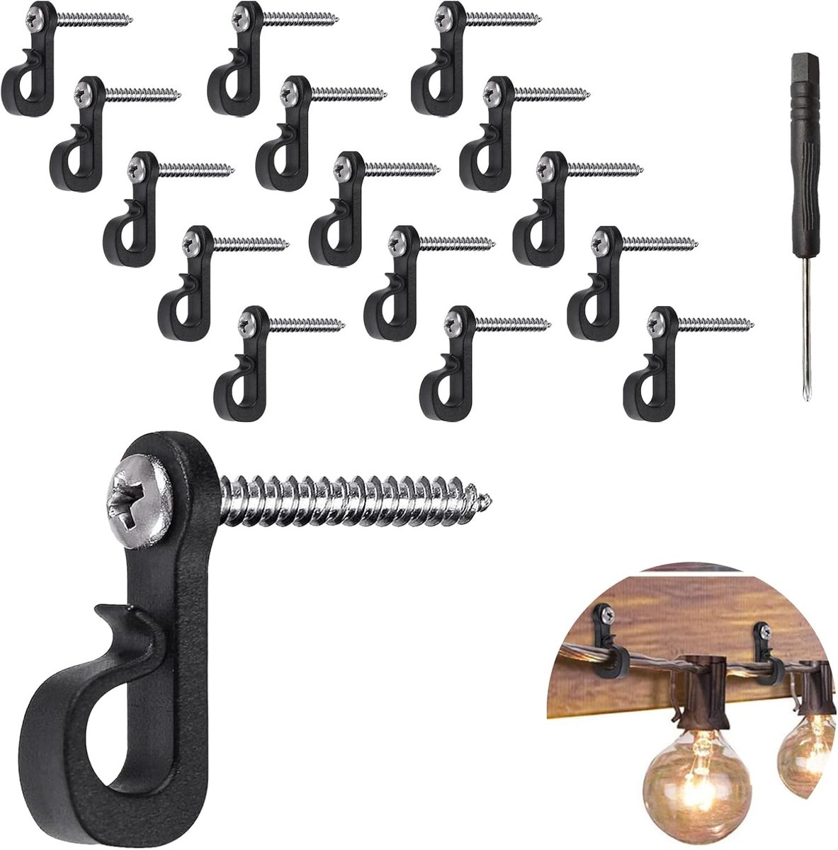 Q-hanger haak set 20 stuks - stevige ABS kunststof - met schroevendraaier - ideaal voor LED kerstverlichting - ShopVlot