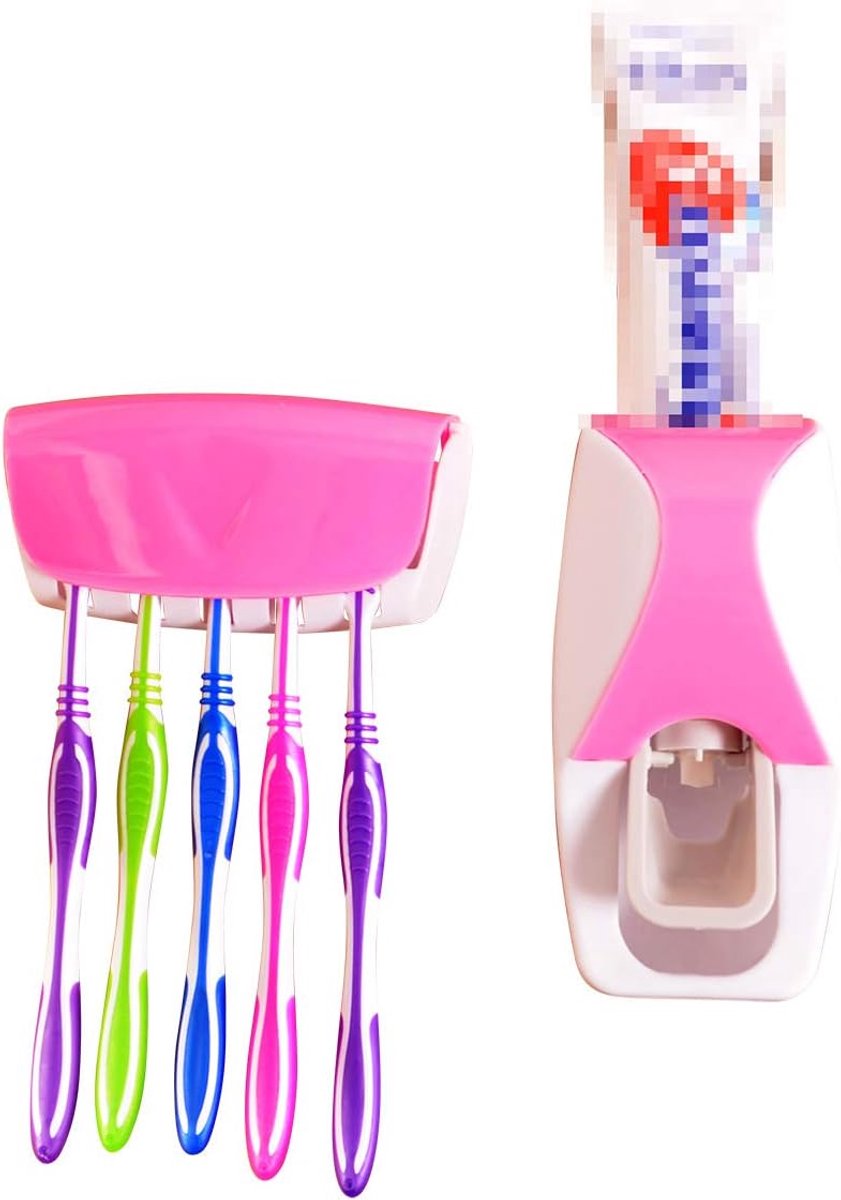 Automatische tandpasta-dispenser en tandenborstelhouder - voor 5 tandenborstels - B-Ware met kleine krasjes - ShopVlot