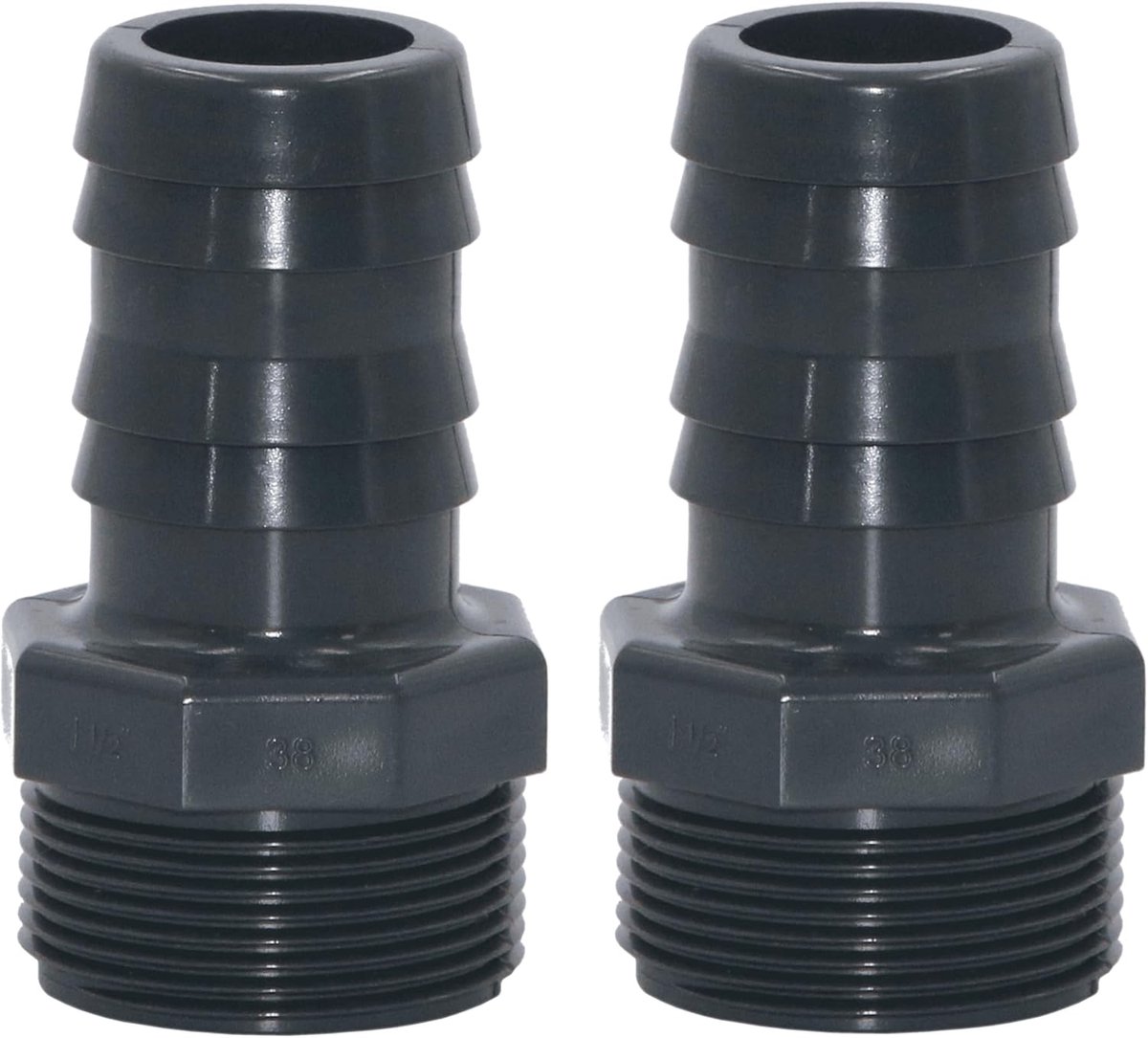 PVC drukslang aansluiting 38 mm x 1 1/2" buiten draad - grijs PVC-U - 10 bar werkdruk - ideaal voor zwembadbouw - ShopVlot