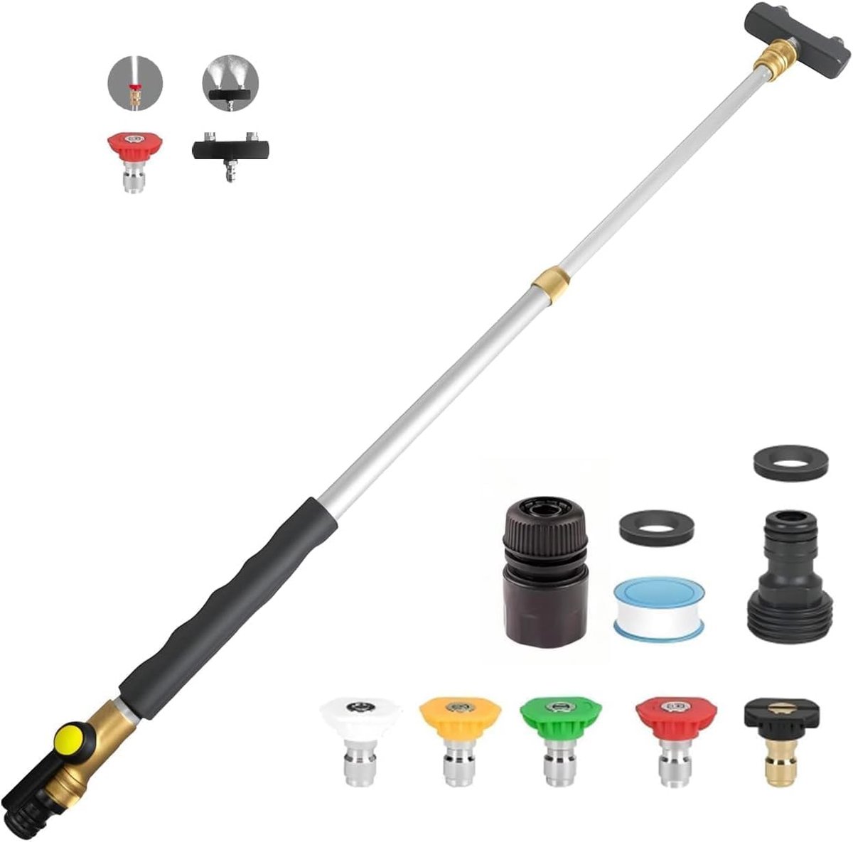 Uittrekbare hogedrukreinigerstaaf 45-82,5 cm - met 5 sproeikoppen - dubbel mondstuk - ShopVlot