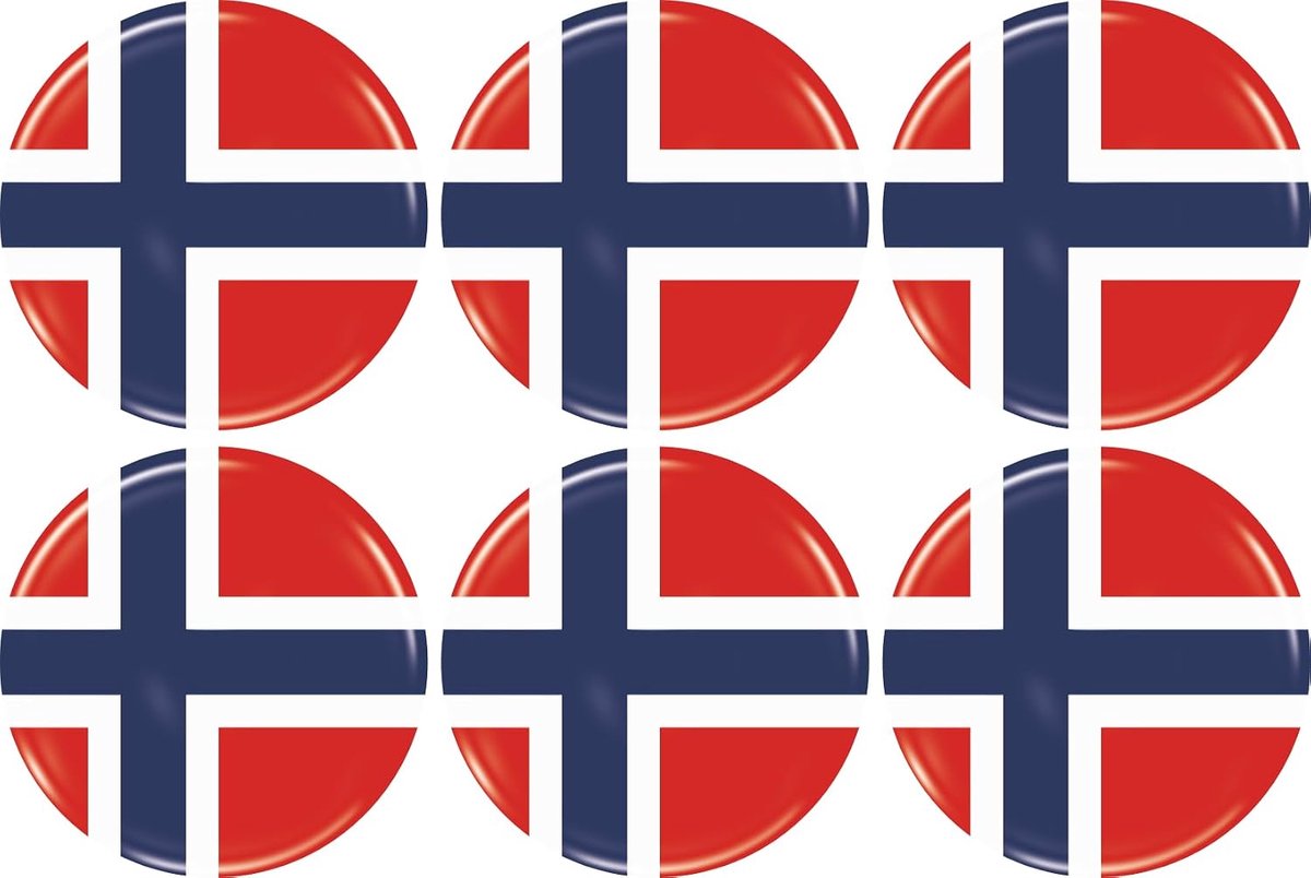 Doming stickers 6 stuks - Noorwegen vlag ontwerp - 30mm diameter - duurzaam en waterbestendig - ShopVlot