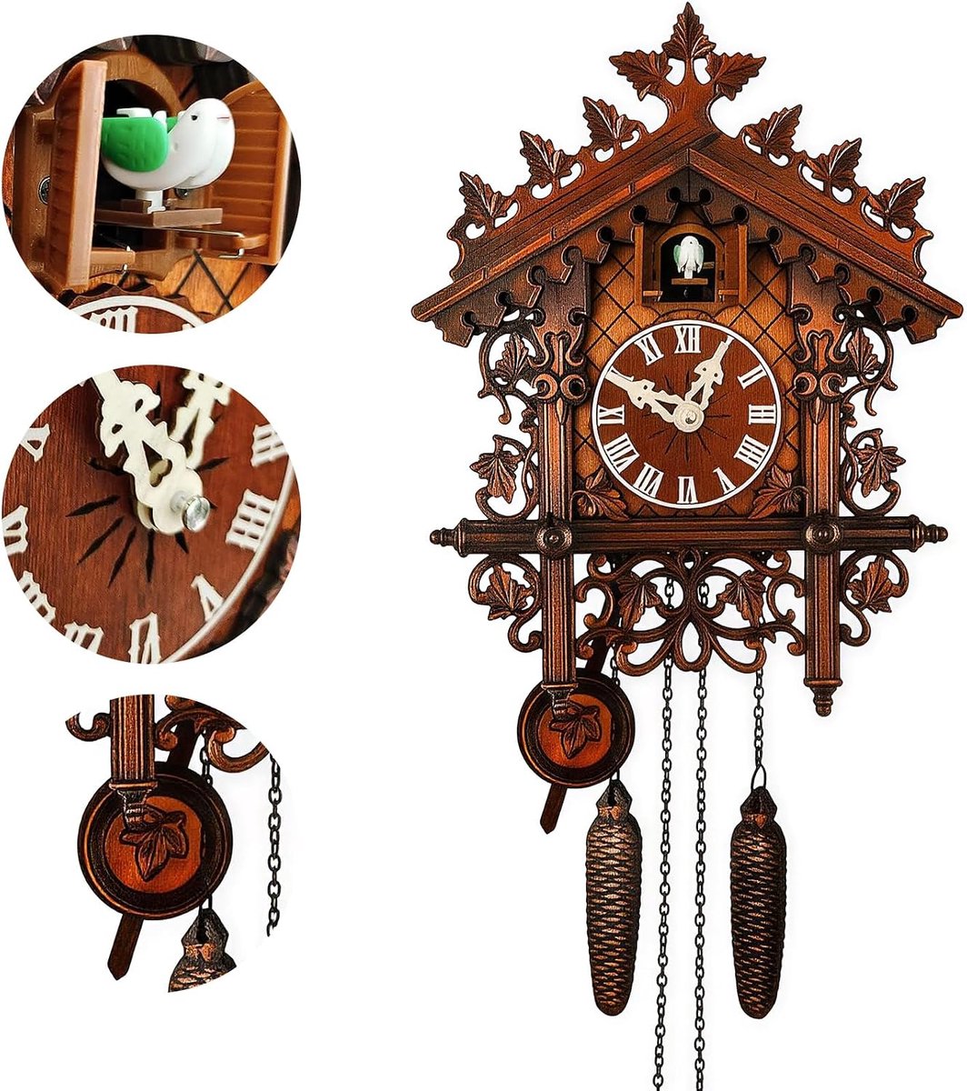 Koekoeksklok - Handgemaakte houten koekoeksklok - Antiek design - Perfect voor woon- en werkruimtes - ShopVlot