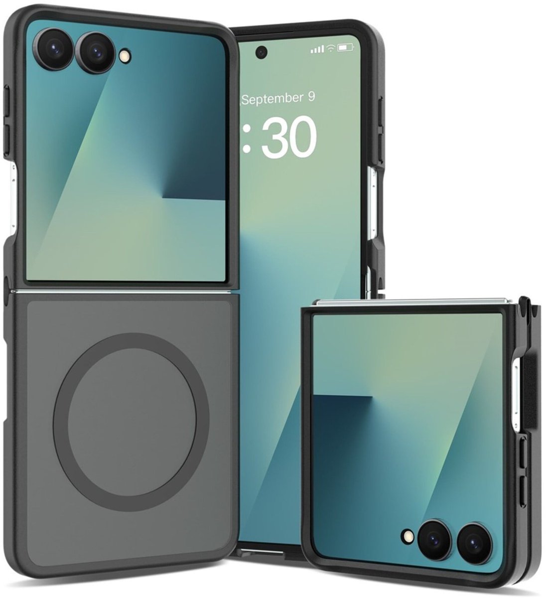 Casety Geschikt voor Samsung Galaxy Z Flip 8 slank backcover hoesje met magnetisch ondersteuning - Zwart