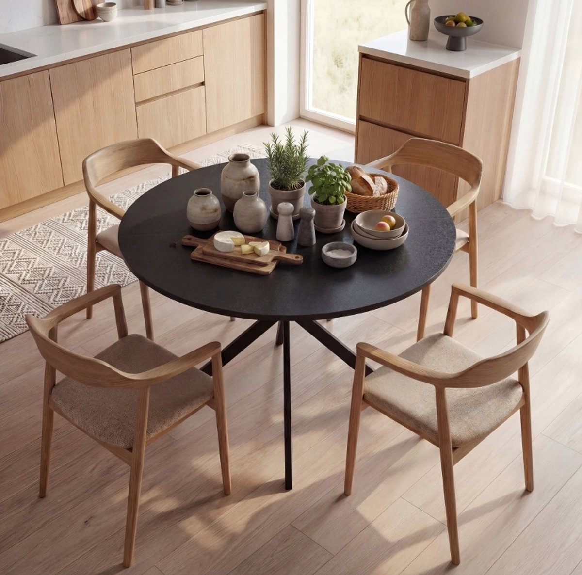 MODFU Eettafel - Industrieel - Rond - Zwart - 100 Cm - 4 Personen