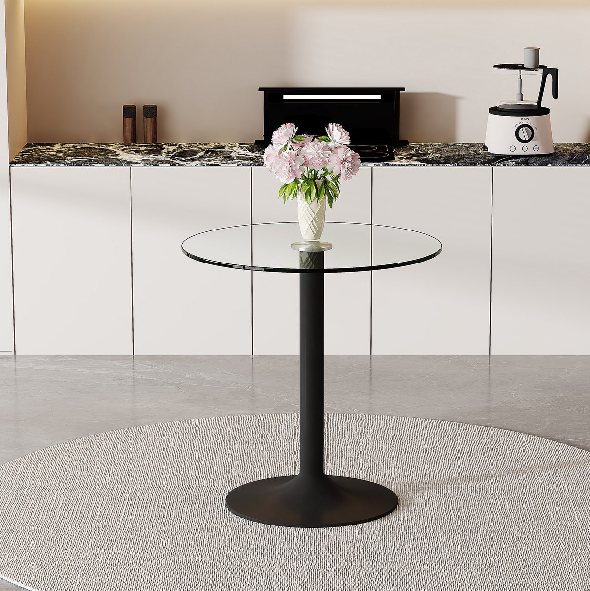 MIVRAY Bartafel - Ronde Bartafel Met Transparant Glasblad - Modern Minimalistisch Voor Woning En Horeca - Glas En Metaal - 89x89x92 Cm