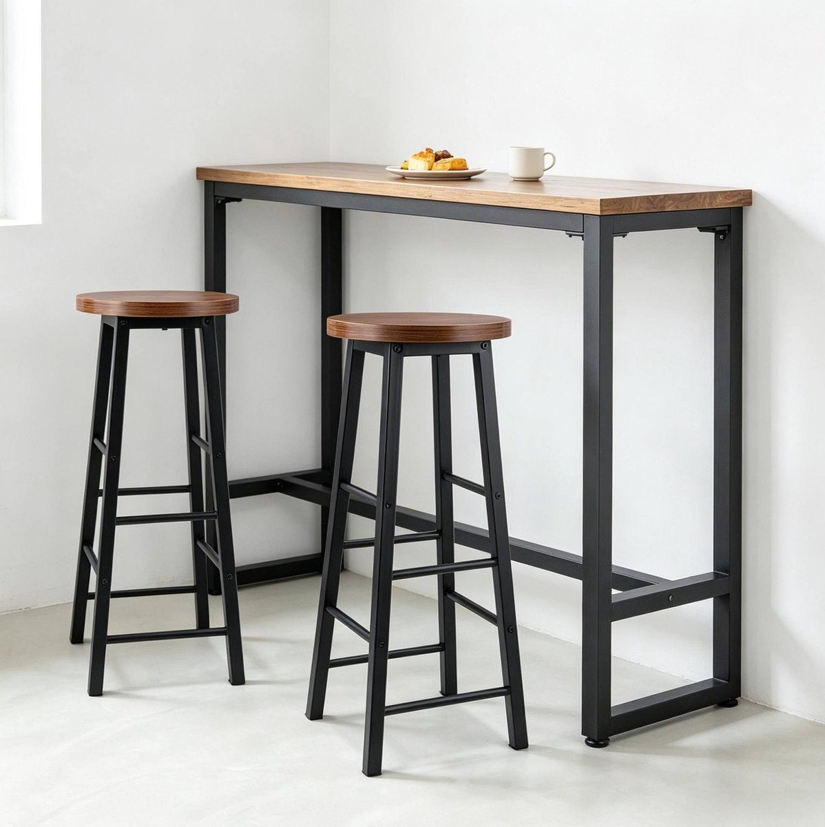 FloraGrace Barkruk Set Van 2 - Industriële Stijl Metalen Frame - MDF Zitting - 71 Cm Zithoogte - Zonder Rugleuning - Bruin