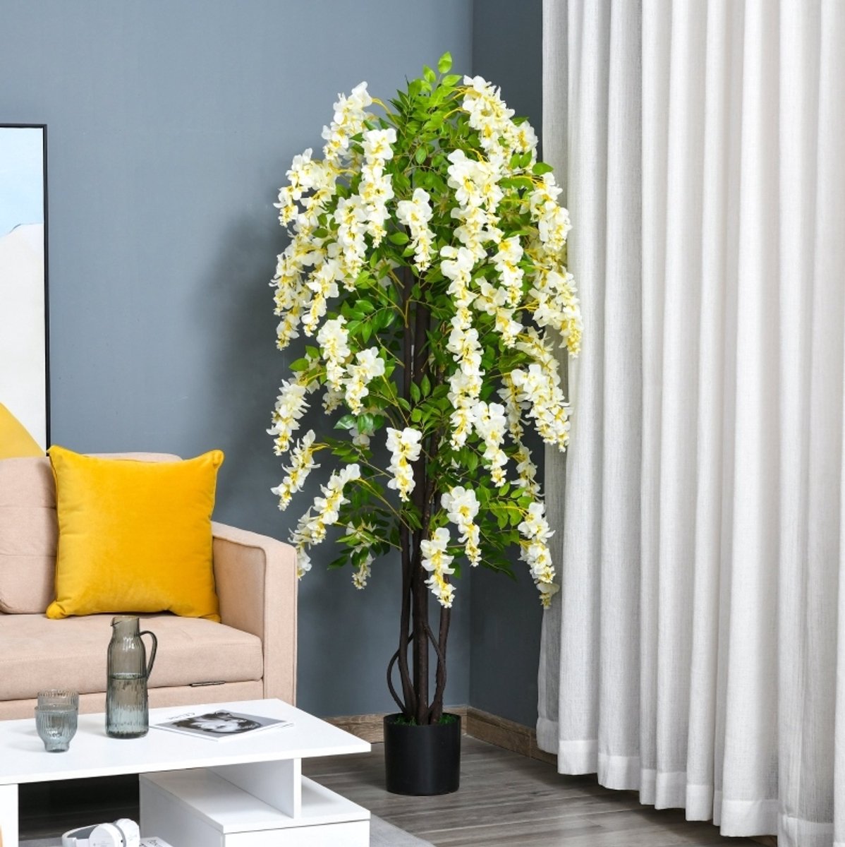 Kunstplant Witte Glycine 165 Cm Met Pot Van Kunststof Wit Voor Binnen En Buiten Elegante Hangbloem Voor Woonkamer En Hal