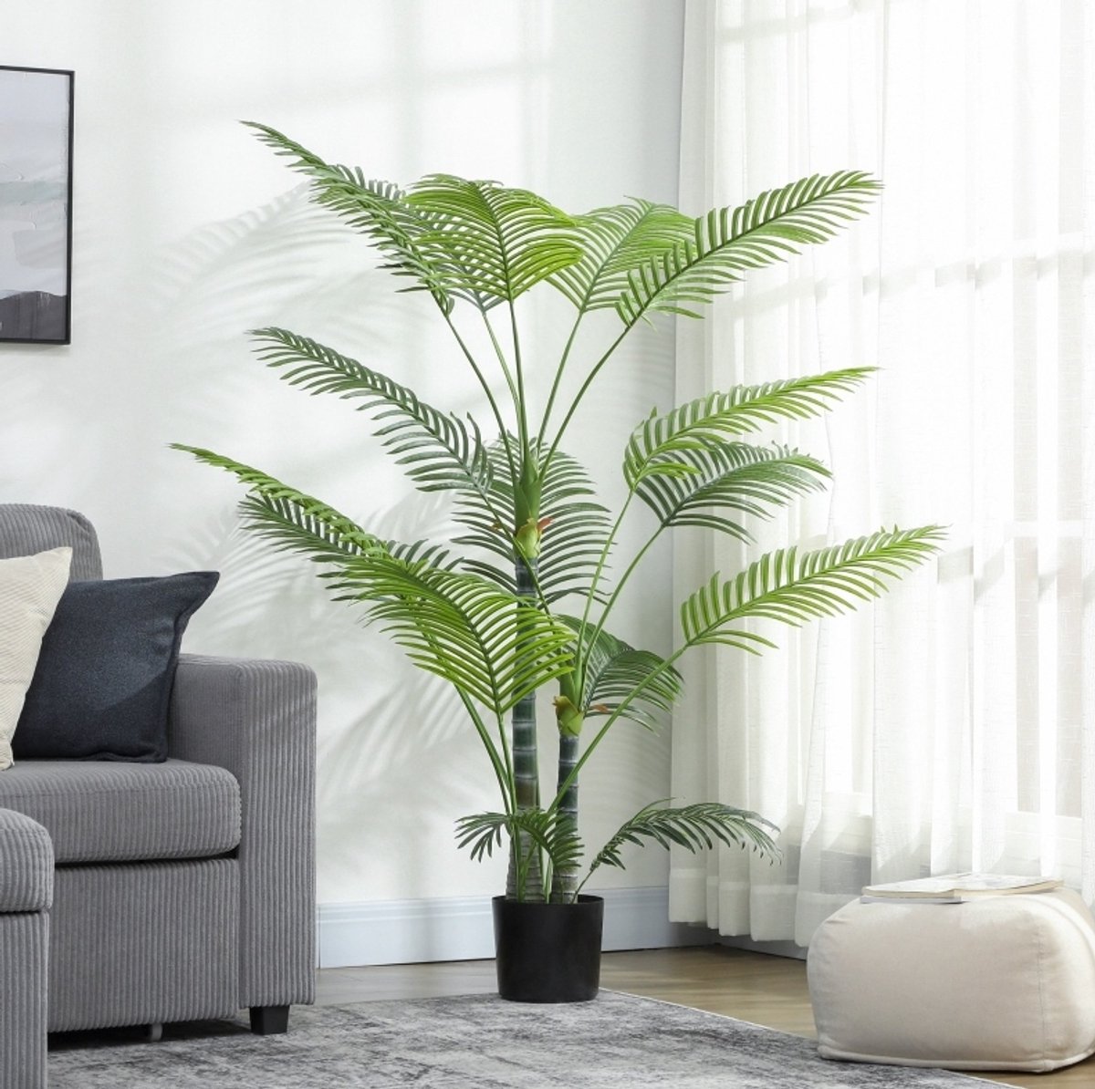 Kunstplant Weelderige Tropische Palm Met 16 Bladeren En Uv Bescherming 175 Cm Kunststof Groen Voor Binnen En Buiten Met Plastic Pot