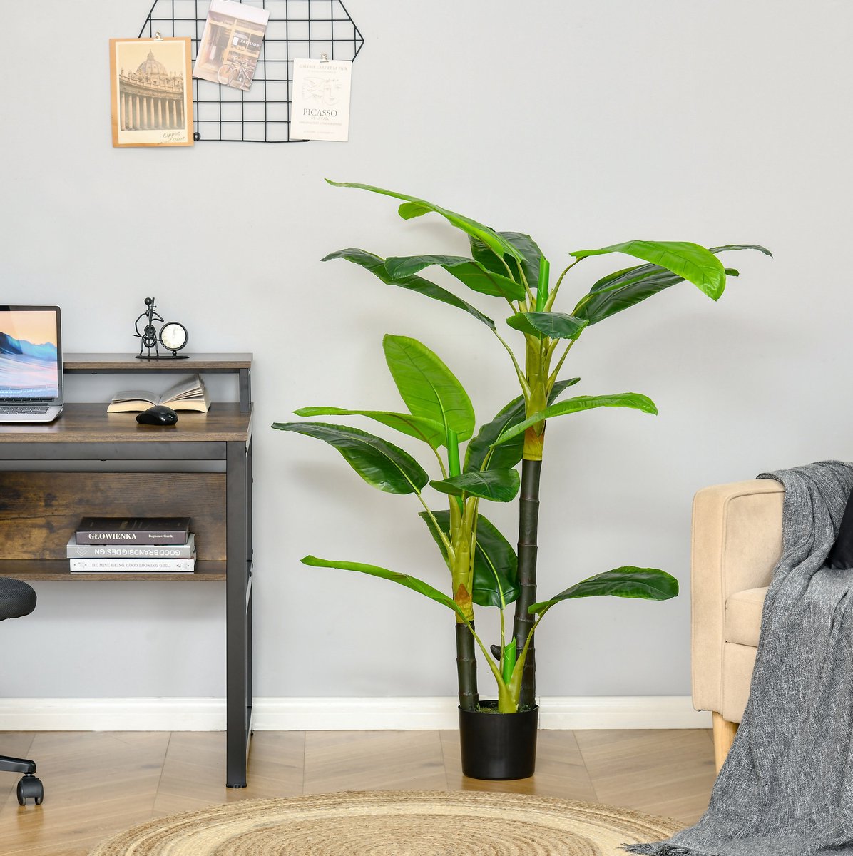 STILVORA Kunstplant – Bananenboom 150 Cm – Realistische 18 Bladeren – Kunststof – Groen – Voor Binnen & Buiten – Met Zwarte Pot
