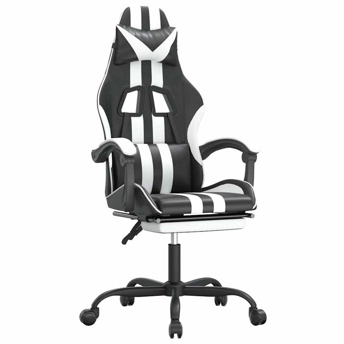 vidaXL Gamestoel - draaibaar - met - voetensteun - kunstleer - zwart - en - wit zwart en wit