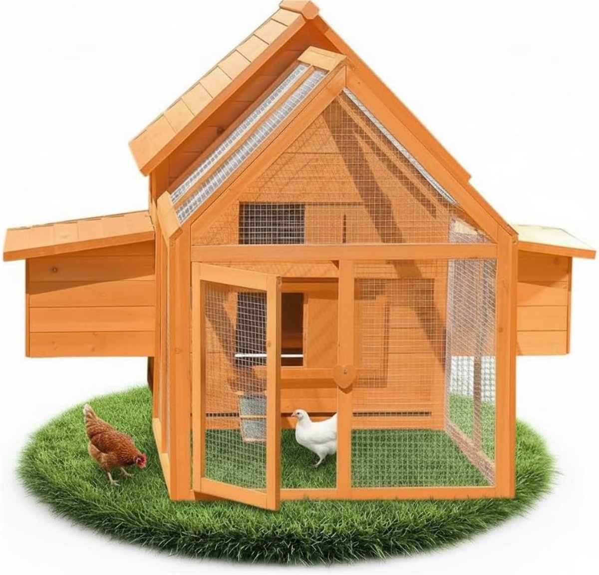 ZRNS® Kippenhok met Buitenverblijf - Kippenren - Met Uitloopren - 2 Nestboxen - Hout